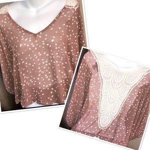 Like New Lola B Sheer Oversize Kimono Sleeve Heart BOHO Blouse S